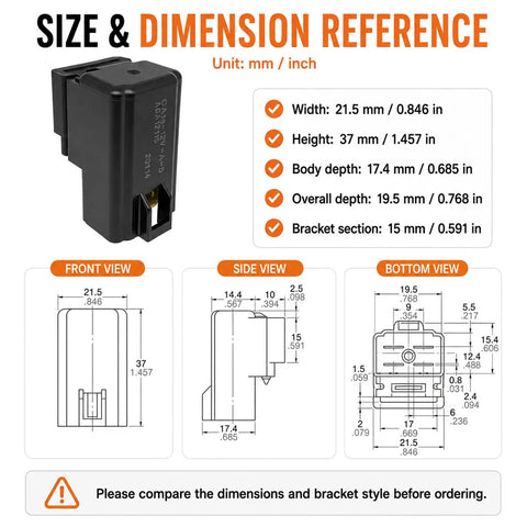 Heavy Duty 12V 30A 4-Pin Form A Relay, 1 Pack, Socket and Bracket Included, High Current Switching for Automotive Electronics and DIY Projects Ready for Easy Install dimensions