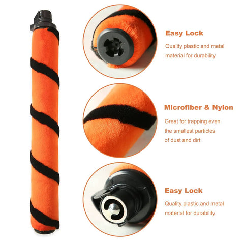 APEX DuoClean Vacuum Brush Roll with Soft Brush Roll and Easy Lock feature, shown in orange microfiber and nylon material.