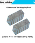 12 Pack Washable Reusable Wet Mopping Pads For iRobot Braava Jet M6 Series, stacked grey fibers, durable wicking material.