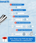 Diagram of Three Piece Shower Knob Replacement Set With Bathtub Spout And Four In One Tub Adapter Kit showing thread connections