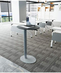Heavy Duty Pneumatic Lectern With Smooth Height Adjustment Mobile Presentation Podium built like a tank, shown in modern classroom with laptop.