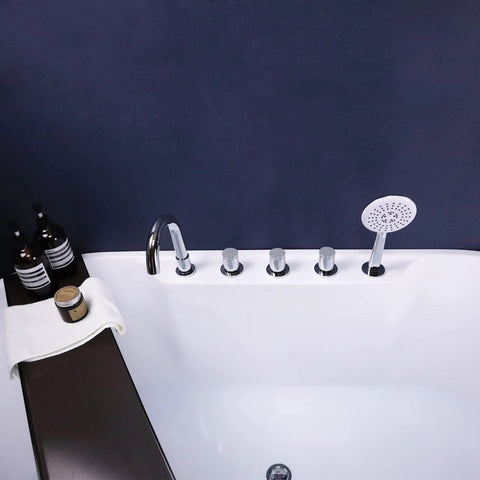5 Hole Deck Mount Tub Faucet Chrome With Hand Shower Brass Roman Tub Filler Set with sprayer on bathtub edge