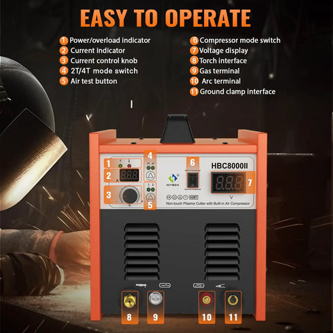 Built In Air Compressor Plasma Cutter With Non Touch Pilot Arc 50 Amp 220V Digital Inverter IGBT for clean cuts
