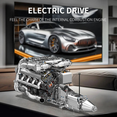 V8 Twin Turbo Engine Model Kit That Runs With Battery And Motor, 2899+ Piece Building Blocks Set for desk display