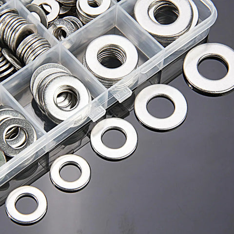 SAE Flat Washer Set 550 Piece Stainless Steel Assortment for Screws and Bolts in Twelve Sizes in organized case
