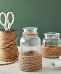 100 Feet Thick Twisted Nautical Rope For Crafts And Gift Wrapping Brown Jute String Twine on glass jars with glue gun