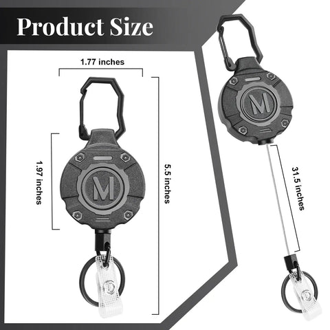Heavy Duty Retractable Keychain Badge Reel With Carabiner And 31.5 Inch Dyneema Cord Handles Up To 9 Ounce Tension Smooth Extend