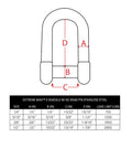 BoatTector Stainless Steel D Shackle With No-Snag Pin 5/16 Inch, 2 Pack For Marine Use illustration with size chart