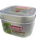 Pine Scent Citronella Candle With Wooden Crackle Wick Outdoor 6 Ounce Tin in rectangular metal container