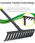 Heavy Duty Garden Rake With 78 Inch Handle And Twisted Tooth Tines 12 Metal Head Rake For Loosening Soil Leaf Cleanup