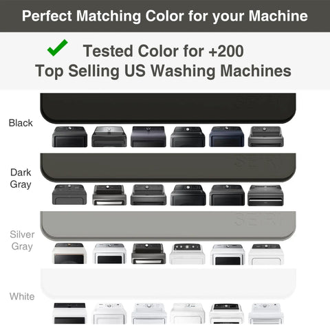 Top Shelf Silicone Washer And Dryer Cover 26 X 18 Inch Non Slip Waterproof Protector Mat shown in colors tested for US washing machines.