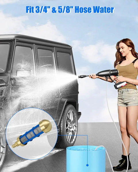 Pressure Washer Suction Strainer Filter For 3/4 Inch And 5/8 Inch Hoses, Brass Water Pickup Filter in use washing vehicle