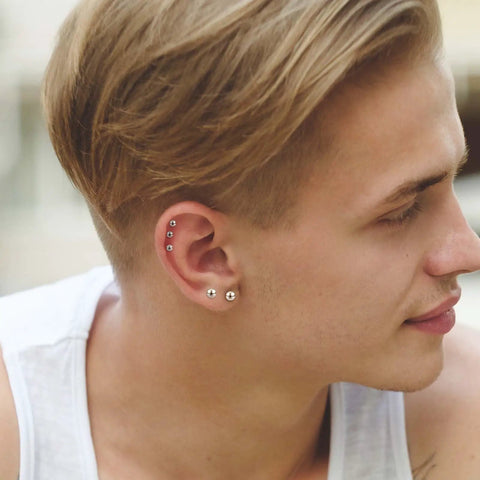 15 Pairs Ball Stud Earrings Set In 2mm 3mm 4mm 5mm 6mm Stainless Steel Silver Polished Studs For Men And Women Go-To Everyday Jewelry Multisize Surgical Steel Ball Earrings on ear
