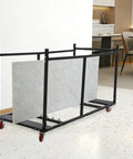 Heavy Duty Folding Table Cart For Easy Transport And Storage Hauls Up To 10 Tables With Locking Casters, Smooth Rolling, Ideal For Banquet Halls, Schools, And Events, Durable On The Go Mobile Solution For Staff, black metal cart with one folding table