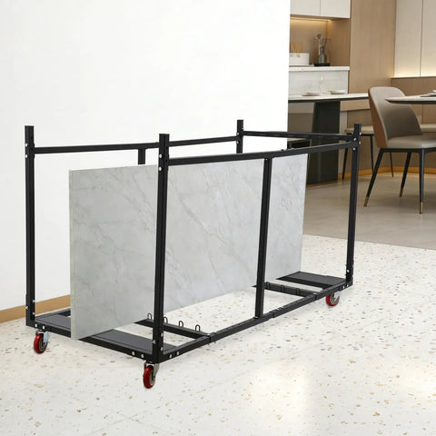 Heavy Duty Folding Table Cart For Easy Transport And Storage Hauls Up To 10 Tables With Locking Casters, Smooth Rolling, Ideal For Banquet Halls, Schools, And Events, Durable On The Go Mobile Solution For Staff, black metal cart with one folding table