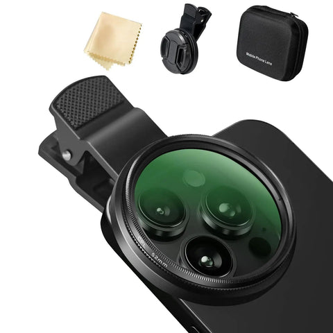 52mm CPL Filter For Phone And DSLR Cameras, Pro Grade Circular Polarizer With Universal Clip, lens on smartphone, cleaning kit, case