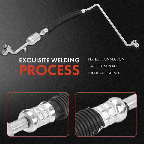 A-Premium automotive A/C discharge line hose assembly with metal end fittings and black flexible hose, front view