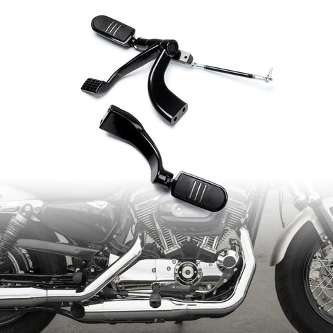 Harley Sportster Mid Control Kit With Peg Levers And Linkage Hardware Complete Mounting Set For 2004 2013 XL Models 1200C 1200R 1200L 1200N 1200X And 883 883L 883R Direct Bolt On Installation For Easy Fit And Secure Ride, black steel mid controls