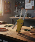 Rock Solid Workhorse Point Welder Clamps Heavy Duty Joining Pliers with scorch proof handles on wooden workshop table.