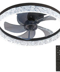 Low Profile Flush Mount Ceiling Fan With Light And Remote Black Round Bladeless Ceiling Fan For Small Rooms 30W LED Light