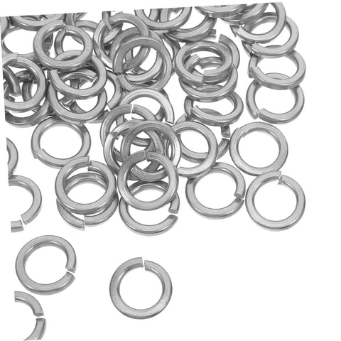 Tough As Nails Stainless Steel Spring Lock Washers M10 Split Ring Kit 100 Pieces stacked in a pile for bolts and screws.