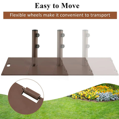 Heavy Duty 50 Lb Patio Umbrella Base Portable Outdoor Stand With 24 Inch Square Holder Two Tightening Knobs And Two Wheels
