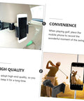 Hands Free Golf Phone Holder Clip For Golf Carts And Clubs With 360 Degree Rotating Swing Cam Mount, shows phone in clip.