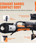 Heavy Duty 18V Electric Pipe Crimping Tool For Half To Two Inch Copper Lines With Fast Hydraulic Action And 32KN Output showcasing compact design and safety features.