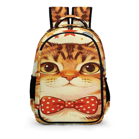 Front view of Printed Cat Theme Backpack For Everyday Use Dope Unisex Large Capacity Daypack With Durable Polyester Fabric And Smooth Zipper