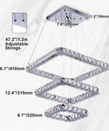 Dimensions of Dope Modern Crystal Chandelier LED Ceiling Light With Square Three Ring Design Height Adjustable 47W K9 Crystals