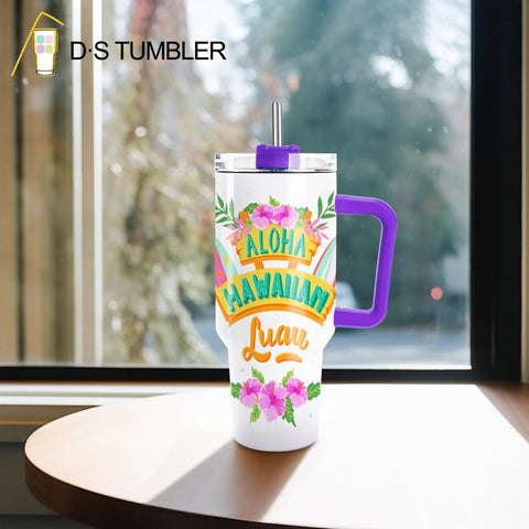 40 Oz Sublimation Tumbler Set With Handles Insulated Stainless Steel Travel Cups 4 Pack With Gift Boxes Includes Straw Splash Proof Lid Rubber Bottom DIY Craft Heat Press Blank For Custom Designs featuring Hawaiian design