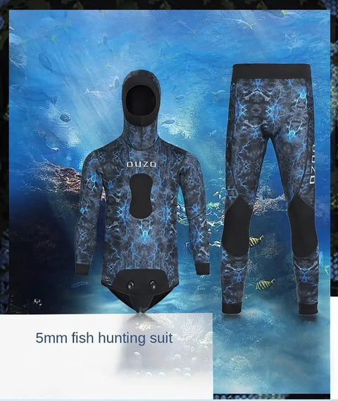 5mm Neoprene Hooded Spearfishing Wetsuit Two Piece Full Body Camouflage Diving Suit For Cool Water Freediving And Hunting