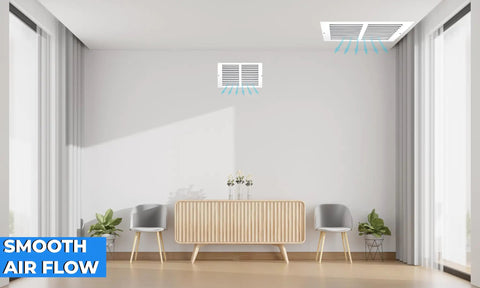 Living room with 12 X 18 Inch Flat Stamped Steel Return Air Grille For Duct Opening Fits Sidewall And Ceiling HVAC Vent Cover White Finish
