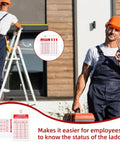 60 Pack Ladder Inspection Tags With Double Sided Safety Record Labels And Beefy Nylon Cords Plus Durable Ink Pen For Warehouse Crews And Municipal Sites Easy Grip Layout Straight Talk Compliance Notes Built Tough For The Day Shift Grind with worker inspecting ladder.