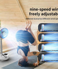 20000mAh Portable Fan With Battery, 8 Inch Oscillating Fan For Camping, shown with adjustable wind speeds in use indoors