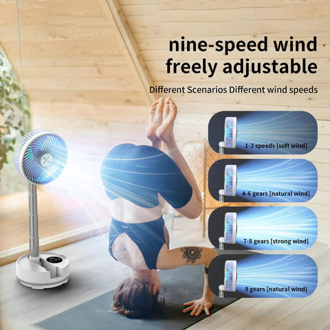 20000mAh Portable Fan With Battery, 8 Inch Oscillating Fan For Camping, shown with adjustable wind speeds in use indoors
