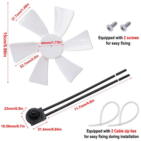 6-Inch RV Vent Fan Blade With 12V D-Shaft Motor Replacement For RV Bathroom Exhaust Vent Roof Ceiling Easy Install DIY Friendly White Blades Includes 2 Screws 2 Zip Ties And Switch