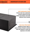 Diagram showing features of Undermount Bar Sink 15x19 In 16 Gauge Stainless Steel, Single Bowl For RV And Outdoor Kitchens, with anti-condensation coating and thick rubber padding.