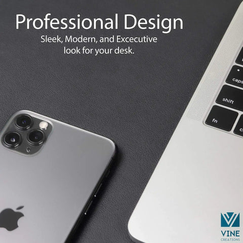 Go To Premium Leather Desk Pad 36 By 20 Inch Waterproof Reversible PU Leather Mat with phone and laptop on surface