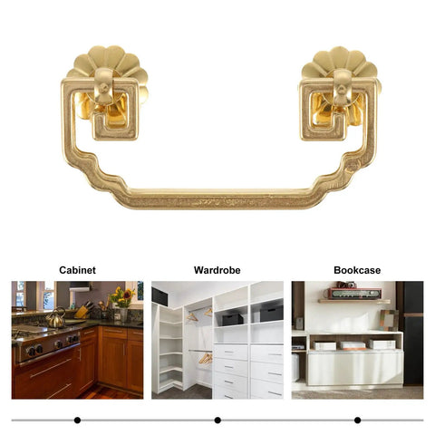 Two Pack Vintage Brass Wardrobe Door Handles And Copper Cabinet Drawer Pulls In Chinese Style Furniture Hardware Close-Up View