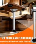 Built Tough 29 Inch Boat Table Leg And RV Camper Stand With Twist Lock System featuring a sturdy stainless steel base and wooden top.