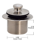 Heavy Duty Polished Chrome Tub Drain Plug Pull Style Bathtub Stopper With Smooth Coarse Threading, 1-7/8 inch size.