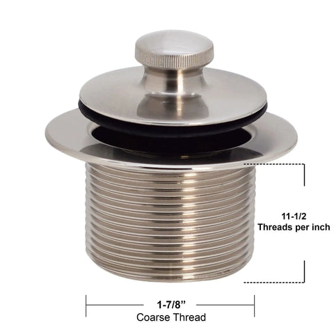 Heavy Duty Polished Chrome Tub Drain Plug Pull Style Bathtub Stopper With Smooth Coarse Threading, 1-7/8 inch size.