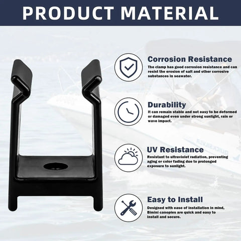 Pontoon Bimini Top Clips One And A Quarter Inch Square Tube Hardware Material Features on Water Background
