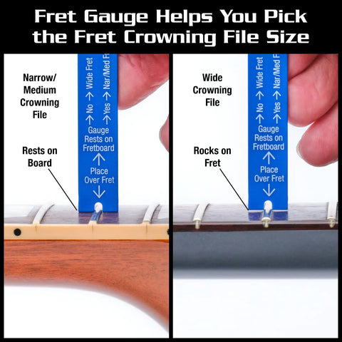 Guitar Fret Gauge Tool For Precision Fret Level Seating Height And Size Measurements showing rest and rock positions