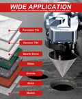 Diamond Chamfer Bit Set For Angle Grinder M14 Thread And Hex Shank Three Piece Two Inch Three Quarter Inch Diamond Finger Milling Bit For Enlarge And Shape Holes In Porcelain Ceramic Granite Marble Tile Dry And Wet Use diagram showing applications.