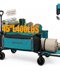 Extra Long Collapsible Wagon With Tailgate, 400 Lb Capacity, All Terrain Wheels for Camping Beach and Grocery Runs shown loaded with gear