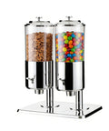 Built Different Stainless Steel Cereal Dispenser For Countertop 16L Dual Head Snack Organizer Holds Grains Nuts Candy Coffee Beans Real Deal Heavy Duty Storage Setup No Cap Smooth Dispensing with cereal and candy.