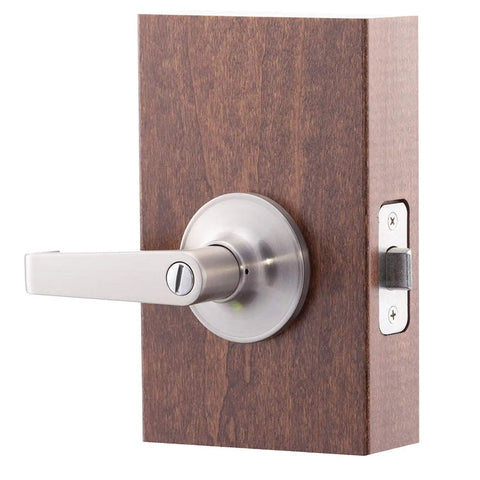 Privacy Lever Door Handle With Push Button Lock, Reversible For Left Or Right Hinging, ANSI Grade 3 Security, Satin Nickel Finish