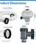 Product dimensions of Large Inlet Air Nozzle And Pool Plunger Valve Kit For Above Ground Pools, 1.5 Inch Diameter Accessory Hose.